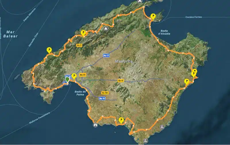 vuelta en bicicleta a la isla de Mallorca
